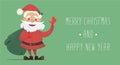 Cute Santa Claus with a bag of gifts waving. Vector Christmas illustration. New Years banner.