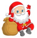 The cute santa claus with the big sack full of gift is waving the hand Royalty Free Stock Photo