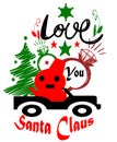 Cute santa claus is in car coming with gifts and blessings