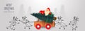 Cute santa claus carrying Xmas tree on wooden pickup truck pushing by cartoon reindeer on the occasion of Merry Christmas & Happy Royalty Free Stock Photo