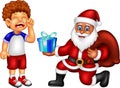 Cute santa claus cartoon give gift with smile