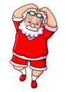 The cute santa claus is dancing like the ballerina in the christmas party