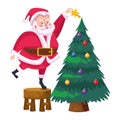 cute santa claus decorating christmas tree character Royalty Free Stock Photo