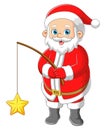 Cute santa claus fishing a star