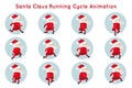 Cute Santa Claus Funny Running Cycle Animation Cartoon Character Frames Vector Illustration