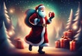 cute santa claus with gift box in the night christmas illustration Generative AI Royalty Free Stock Photo