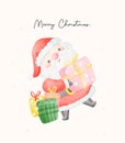 Cute Santa Claus with gifts cartoon character Watercolor Art Royalty Free Stock Photo