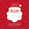 Cute Santa Claus head with Merry Christmas text on red snowflakes background, Happy X`mas new year, Vector Illustration Royalty Free Stock Photo