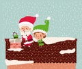 Cute santa claus and helper with chimney Royalty Free Stock Photo