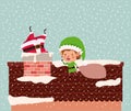 Cute santa claus and helper with chimney Royalty Free Stock Photo