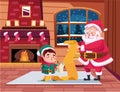cute santa claus and helper reading gifts list scene Royalty Free Stock Photo