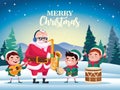 cute santa claus and helpers playing instruments scene Royalty Free Stock Photo
