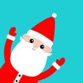 Cute Santa Claus holding hands up. Peeking from corner. Merry Christmas. Red hat, costume, round beard. Cartoon kawaii funny Royalty Free Stock Photo