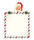 Cute Santa Claus peeking on top of letter - vintage vector illustration
