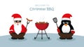 Cute santa claus and penguin with sunglasses at christmas bbq