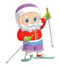 The cute santa claus is playing the skiing and sliding from the hill Royalty Free Stock Photo