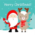 Cute santa claus and reindeer cartoon lovely christmas background. Royalty Free Stock Photo