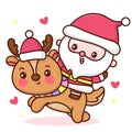 Cute santa claus and reindeer Christmas cartoon Xmas vector Kawaii character Royalty Free Stock Photo