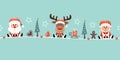 Santa Claus Reindeer And Mrs Santa With Icons Turquoise Royalty Free Stock Photo