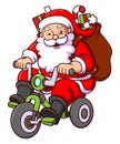 The cute santa claus is riding on a bicycle and carrying gifts while winking Royalty Free Stock Photo