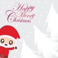 Cute Santa Claus say hello on snow fall cartoon illustration for Christmas card design