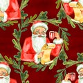 Cute Santa Claus seamless pattern. New Year illustration. Christmas watercolor background Royalty Free Stock Photo