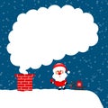 Santa Claus With Sleigh On Roof Cloud Of Smoke Snow Dark Blue