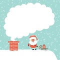 Santa Claus With Sleigh On Roof Cloud Of Smoke Snow Turquoise