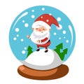 Cute Santa Claus in snowball, character for design. Christmas sticker, postcard. Vector illustration.