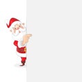 Cute Santa Claus standing behind white board and on left side showing what is on it