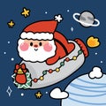 Cute santa claus stay on rocket space background Royalty Free Stock Photo