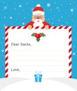 Cute Santa Claus in uniform suit is holding a paper the form for writing and smiling friendly. Modern flat design.