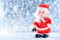 Cute Santa Clause in Winter Wonderland. Christmas background.