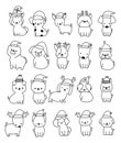 Cute Santa dog cartoon bundle outline,hand drawn, for Christmas ,kids,baby characters, wedding,card.vector Royalty Free Stock Photo