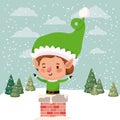 Cute santa helper with chimney Royalty Free Stock Photo