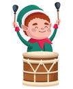 cute santa helper christmas character playing drum Royalty Free Stock Photo