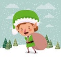 Cute santa helper with gift sack Royalty Free Stock Photo