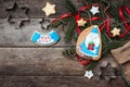 Cute Santa and New Year star cookies in rustic style on wood Royalty Free Stock Photo