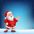 Cute Santa presenting on a night sky background