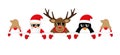 Cute santa reindeer penguin and gnomes with sunglasses christmas banner Royalty Free Stock Photo