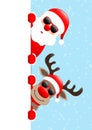 Santa And Reindeer Sunglasses Banner Right Snow Light Blue