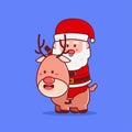 Cute Santa ride cute rein deer vector icon illustration.Christmas icon concept.Christmas Character Flat Cartoon Style Suitable for