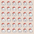 Cute santa seal emotion face in various expession, editable line icon Royalty Free Stock Photo