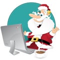 Cute Santa shopping for christmas on his computer