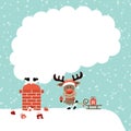 Santa Stuck In Chimney And Reindeer With Sleigh Smoke Snow Turquoise