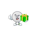 Cute satellite dish character holding a gift box Royalty Free Stock Photo