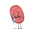 Cute sausage character with crying and tears emotion, sad face, depressive eyes, arms and legs