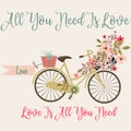 Cute save the date card or valentine with bicycle and flowers, A