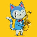 Cute saxophonist cat cute antropomorphic vector EPS Royalty Free Stock Photo