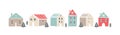 Cute sbanner with houses in Scandinavian, Nordic style. Pretty background for kids collection. illustration. Trendy